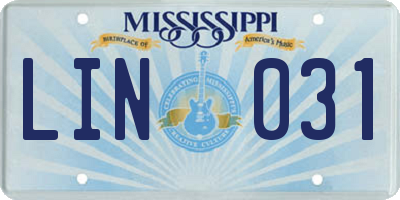 MS license plate LIN031
