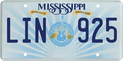 MS license plate LIN925