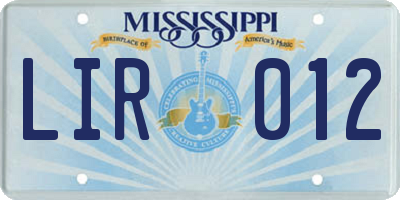MS license plate LIR012