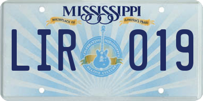 MS license plate LIR019