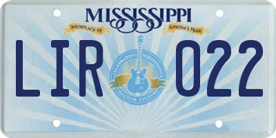 MS license plate LIR022