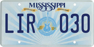 MS license plate LIR030