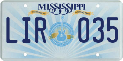 MS license plate LIR035