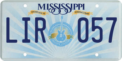 MS license plate LIR057