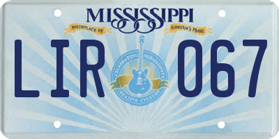 MS license plate LIR067