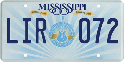 MS license plate LIR072