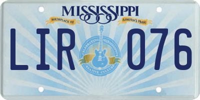 MS license plate LIR076