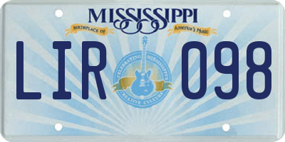 MS license plate LIR098