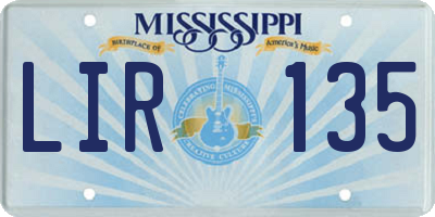 MS license plate LIR135