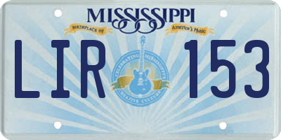 MS license plate LIR153