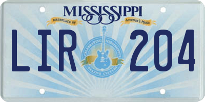 MS license plate LIR204
