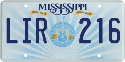 MS license plate LIR216