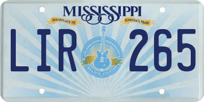 MS license plate LIR265