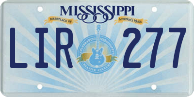 MS license plate LIR277