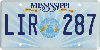 MS license plate LIR287