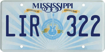 MS license plate LIR322
