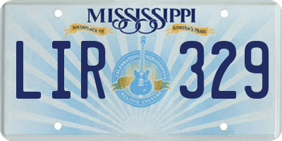 MS license plate LIR329