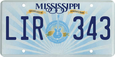 MS license plate LIR343