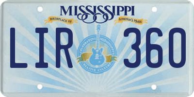 MS license plate LIR360
