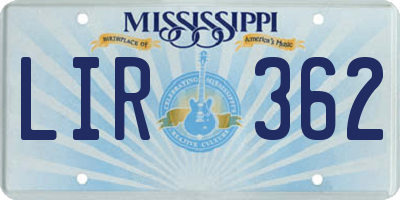 MS license plate LIR362