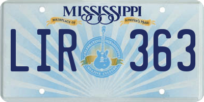 MS license plate LIR363