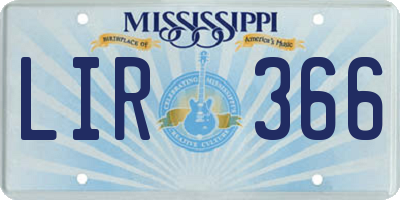 MS license plate LIR366