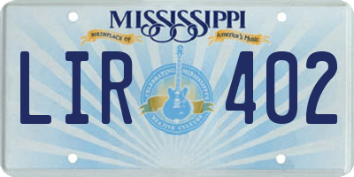MS license plate LIR402