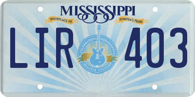 MS license plate LIR403