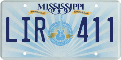 MS license plate LIR411