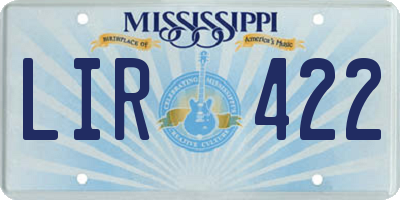MS license plate LIR422