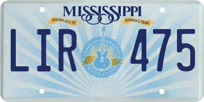 MS license plate LIR475