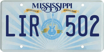 MS license plate LIR502