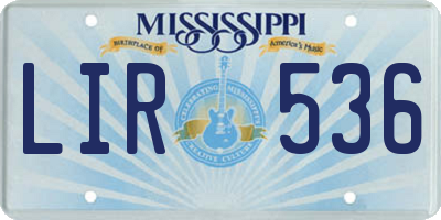 MS license plate LIR536