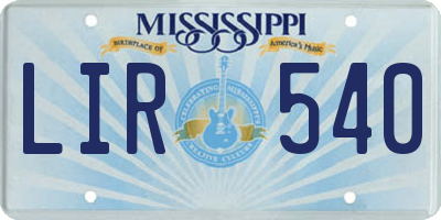 MS license plate LIR540