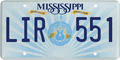 MS license plate LIR551