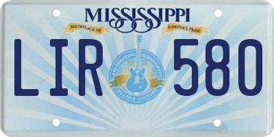 MS license plate LIR580