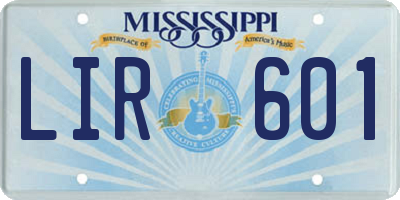 MS license plate LIR601