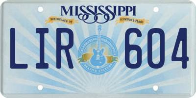MS license plate LIR604