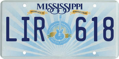 MS license plate LIR618