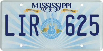 MS license plate LIR625