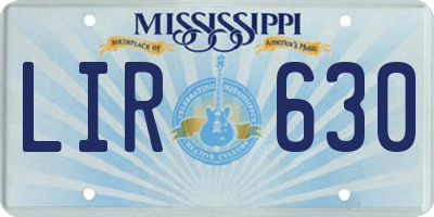 MS license plate LIR630