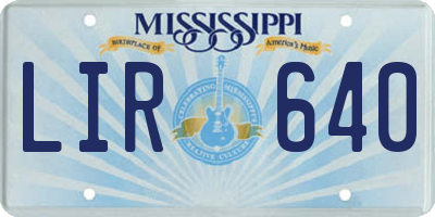 MS license plate LIR640