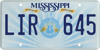MS license plate LIR645