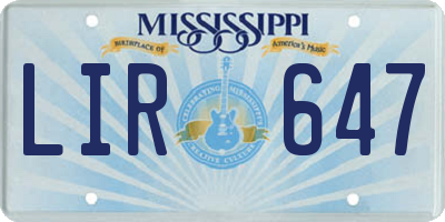MS license plate LIR647