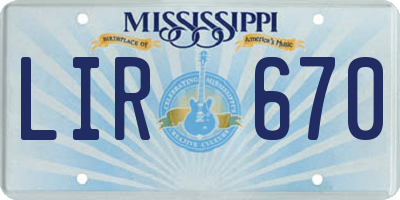 MS license plate LIR670
