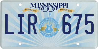 MS license plate LIR675