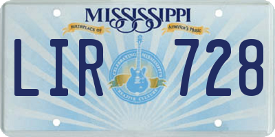 MS license plate LIR728
