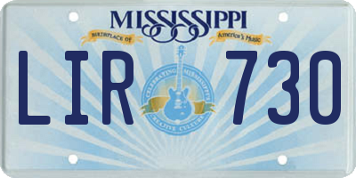 MS license plate LIR730