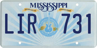 MS license plate LIR731