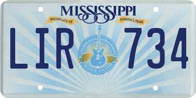 MS license plate LIR734